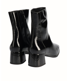 Black patent leather heeled ankle boot