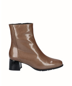 Brown patent leather heeled ankle boot