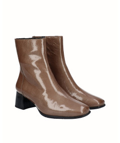 Brown patent leather heeled ankle boot