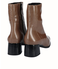 Brown patent leather heeled ankle boot