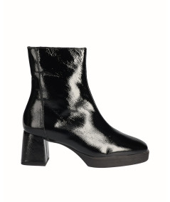 Black patent leather heeled ankle boot