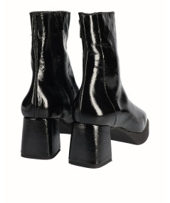 Black patent leather heeled ankle boot