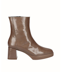 Brown patent leather heeled ankle boot