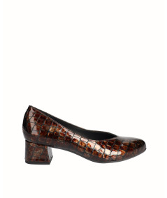 Mocha engraved leather heel shoe