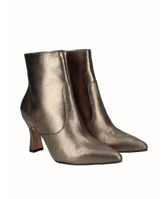 Gray metallic leather heeled boot